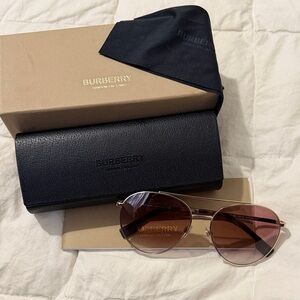 Burberry Gold Aviator Sunglasses with Black Case